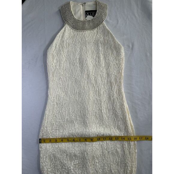 Vintage 90s Alex Evenings Pearl Halter Lace Bodycon Dress Womens Size 4 Ivory - Picture 8 of 8